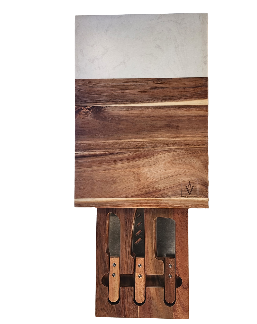 Acacia and Marble Charcuterie Board Set with Cheese Knives