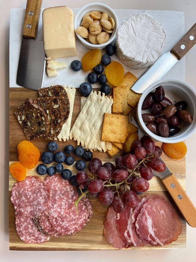 Acacia and Marble Charcuterie Board Set with Cheese Knives