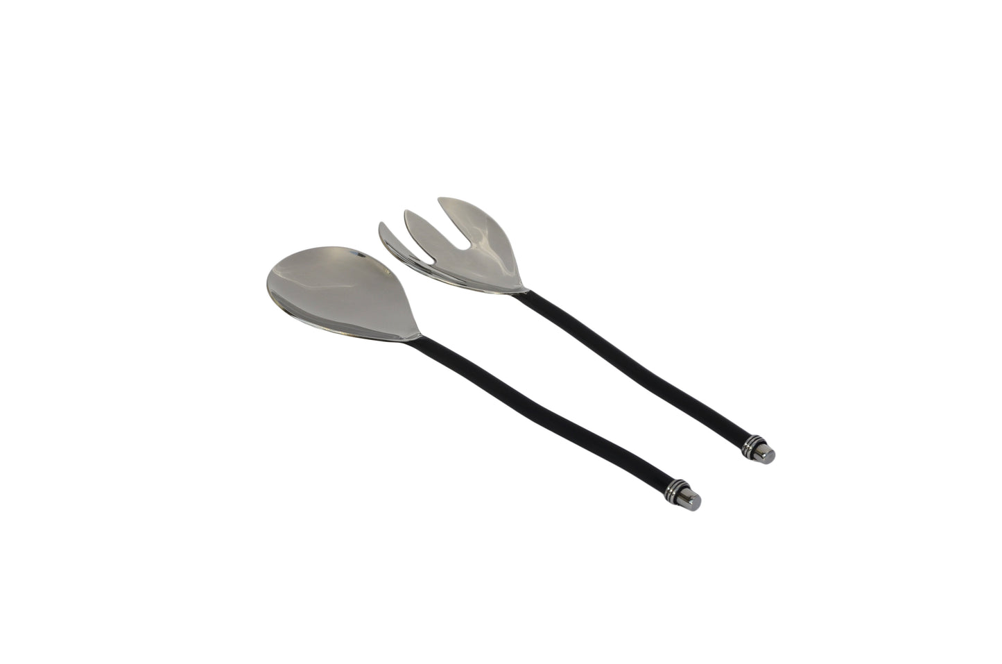Stainless Steel Black Handle Server Set | Black Fork and Spoon with Wire Top