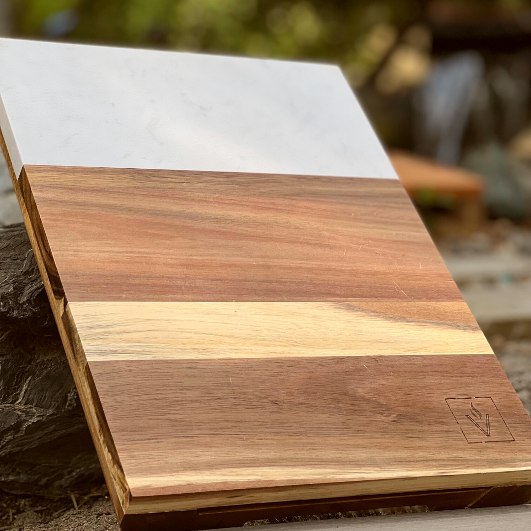 Acacia and Marble Charcuterie Board Set with Cheese Knives