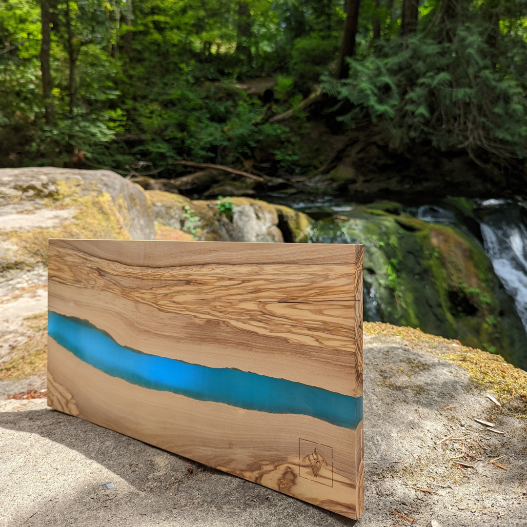 Large Olive Wood Charcuterie Board With Water Like Resin | Serves 4-6 People