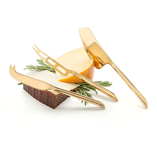 Stainless Steel Gold-Finish Cheese Knife Set of Three Serving Knives