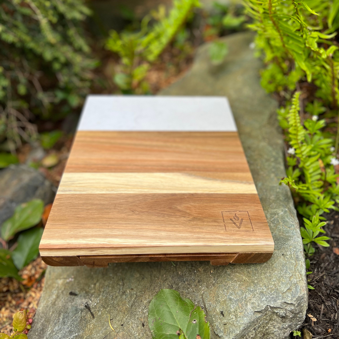 Acacia and Marble Charcuterie Board Set with Cheese Knives