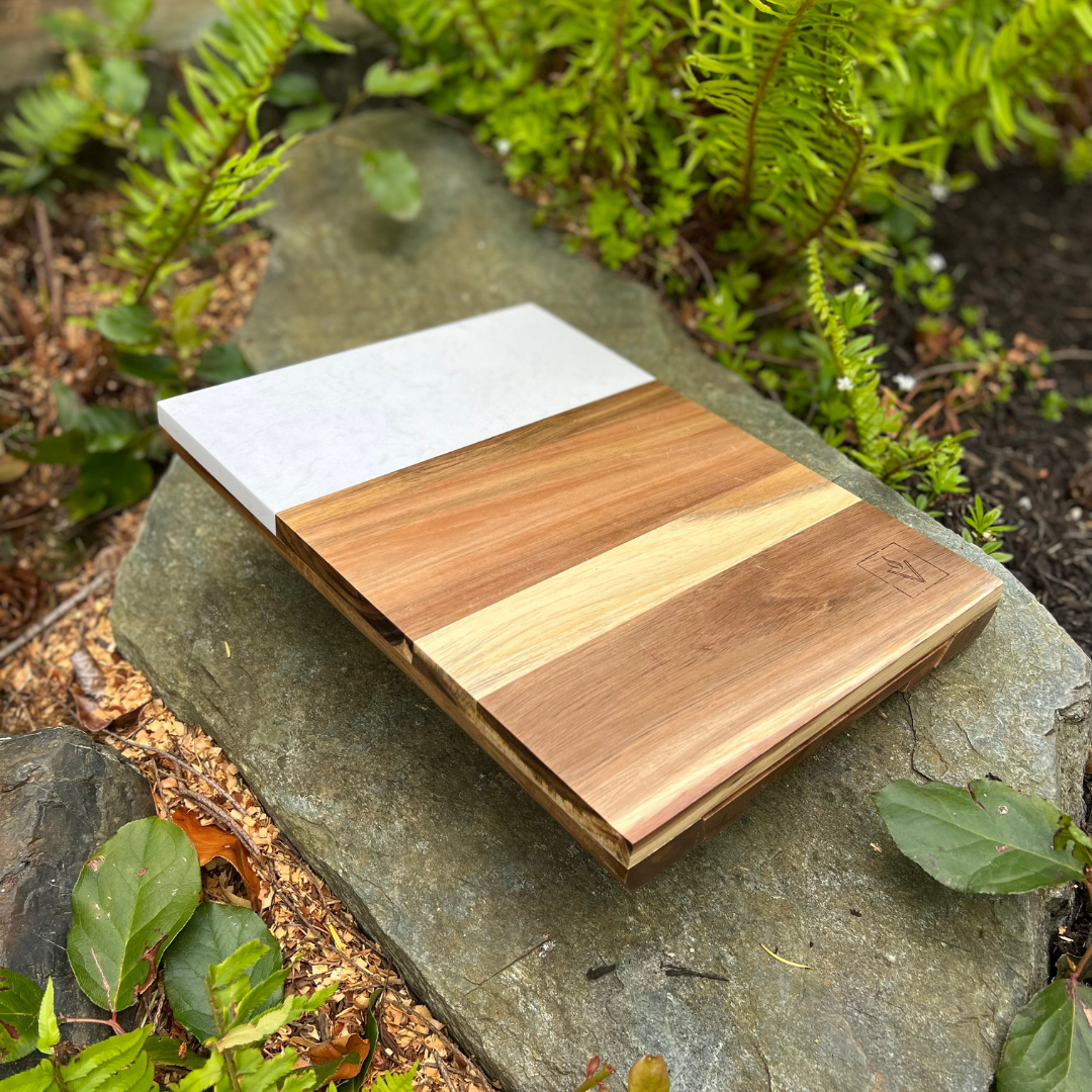 Acacia and Marble Charcuterie Board Set with Cheese Knives