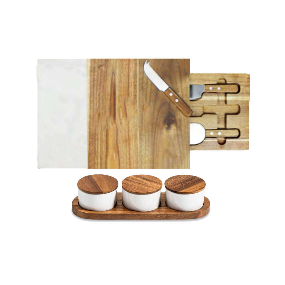 Marble and Acacia Charcuterie Board Gift Set with Knives and Serving Bowls