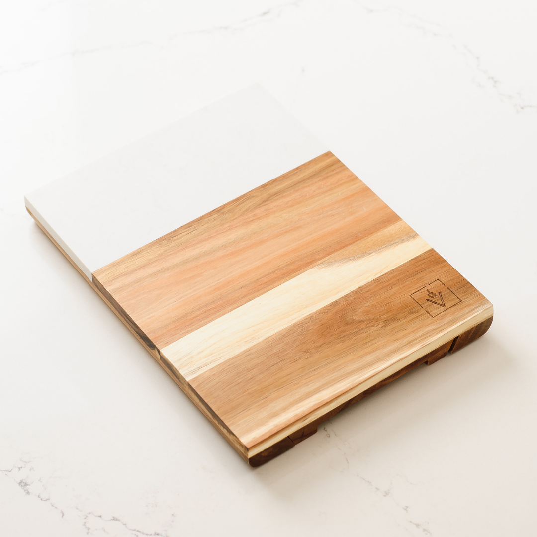 Acacia and Marble Charcuterie Board Set with Cheese Knives