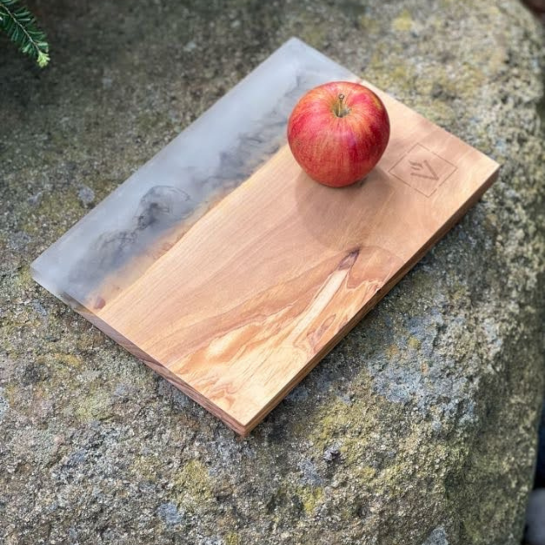 Olive Wood Charcuterie Board With Smokey Grey Resin | Serves 1-2 People