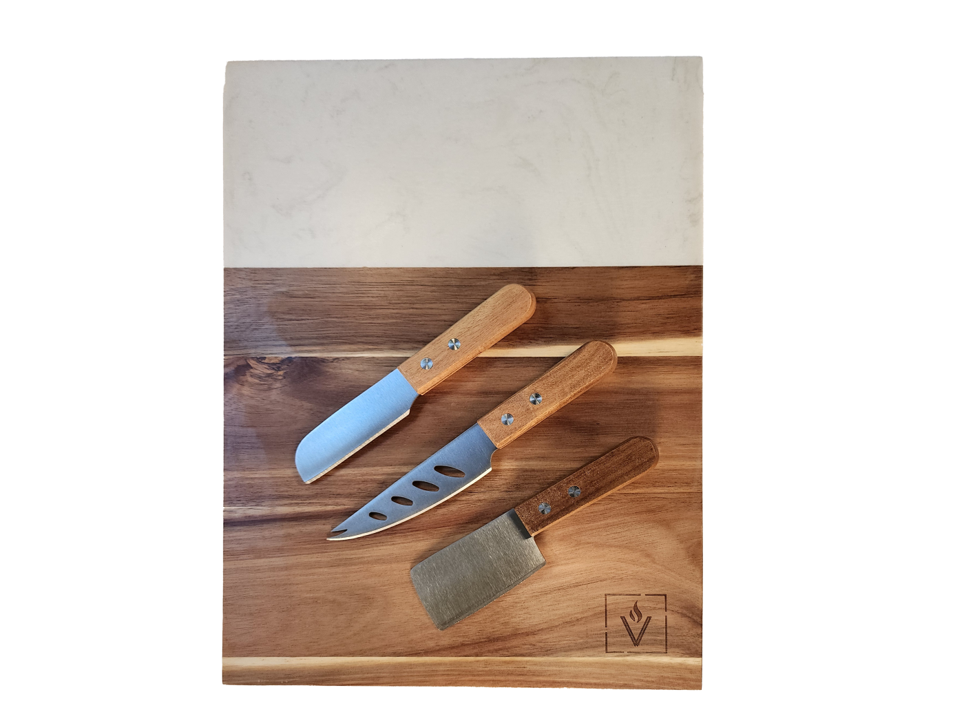 Acacia and Marble Charcuterie Board Set with Cheese Knives