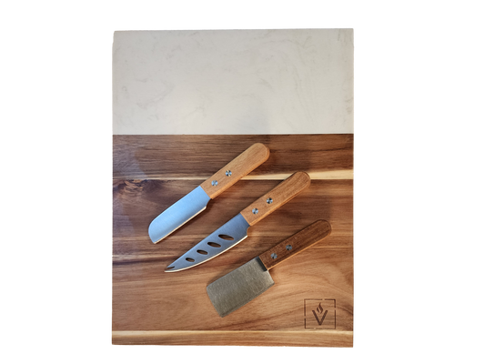 Acacia and Marble Charcuterie Board Set with Cheese Knives