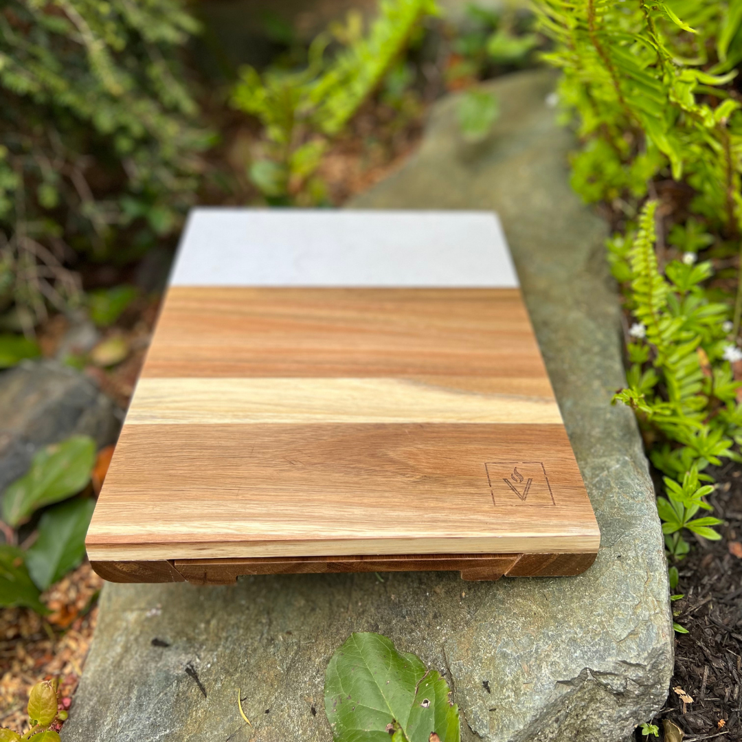 Marble and Acacia Charcuterie Board Set with Cheese Knives