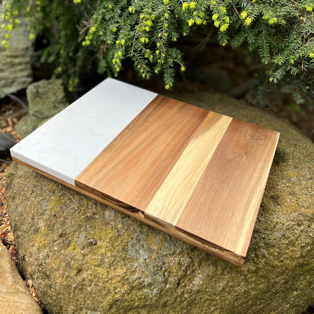 Marble and Acacia Charcuterie Board Set with Cheese Knives